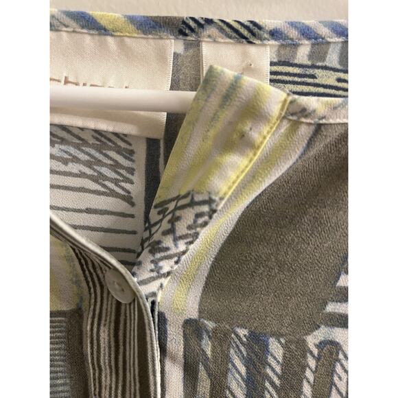 CHICO'S Blouse Womens Size 3 Striped Roll Tab Sleeve Angle Hem Sheer Blue Green - Picture 4 of 7